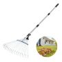 Regulējams metāla zāliena grābeklis, 18 zobi, 82–141 cm rokturis