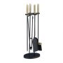 Komplektā 4 kamīna instrumenti un statīvs 65,5x22x17cm., melns/zelts