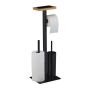 Toilet paper holder with toilet brush and shelf 73x25x20cm., black/light brown