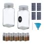 Set of 24 transparent spice jars 11x4.5x4.5cm., silver/black
