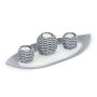 Set of 3 candle holders and tray, light grey/white