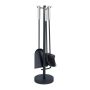 Set of 3 fireplace tools and stand 57x14.5cm., black/silver