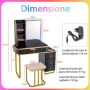 Dressing table with stool 80x40x137cm., black/gold color