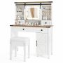 Dressing table with stool 107x40x138cm., white/brown