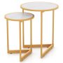 Set of 2 side tables, gold/white
