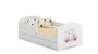 Children's bed Luk with drawer, mattress and barrier protection 144 cm x 77 cm x 56 cm, kitten