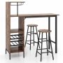 Set of 2 bar stools and table, brown/black