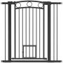 Mājdzīvnieku vārti ar kaķu durtiņām, regulējami, 76–104 cm, Melni, 76–104 × 106 cm