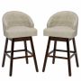 Set of 2 Bar Stools, Swivel, Beige/Brown, 21.5 × 41.5 × 21 inches