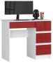 Desk NORE A-17, right-hand, white/red