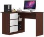 Corner desk NORE B16, left, white/dark brown