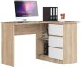 Corner desk NORE B16, right, white/oak color