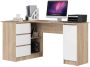 Corner desk NORE B20, left, white/oak