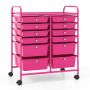 Storage trolley, 12 removable drawers, pink, 63.5 × 74.93 × 38.1 cm