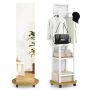 Clothes rack with mirror, 3 hooks, 2 shelves, White, Ø45 × 135 cm