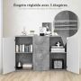 Sideboard, 4 drawers and 2 doors, gray/white, 123 × 34.5 × 82 cm