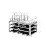 Cosmetic holder/organizer with 4 drawers and 11 compartments, transparent