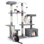 Cat tower with double platform and house, 136 cm, light gray
