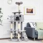 Cat scratching post, with hut and hammock, light gray, 77 × 50 × 167 cm