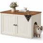 SONGMICS HOME Cat Litter Box Cabinet, With Sliding Doors, White/Brown, 80 × 50 × 50 cm