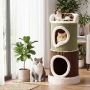 Cat House, 2 Houses, 2 Levels, Green/Brown/Sand, 16 × 33.5 inches