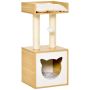 Cat house scratching post PawHut 35x35x81cm., light brown/cream color