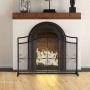 Wrought iron fireplace screen with metal mesh, black, 5 kg, 112x32x82 cm