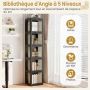 Corner bookshelf, 5 tiers, 360° rotatable, Black, 36.5 × 108 × 36 cm