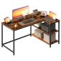 Stūra rakstāmgalds VASAGLE, 2 maiņstrāvas kontaktligzdas un 2 USB pieslēgvietas, Brūna, 120 × 80 × 76 cm