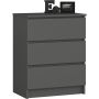 Комод AKORD K60 3SZ, 3 ящика, Серый, 60 × 77 × 40 см