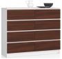 Chest of drawers NORE K160 with 8 drawers, white/dark brown