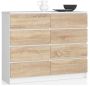 Chest of drawers NORE K160 with 8 drawers, white/oak color