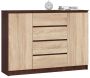 Chest of drawers NORE K140 with 4 drawers, dark brown/oak color