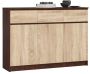 Chest of drawers K140 with 3 drawers, dark brown/oak color