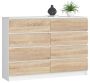 Chest of drawers NORE K140 with 8 drawers, white/oak color