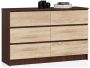 Kumode NORE K120 ar 6 atvilktnēm, tumši brūna/ozola krāsā