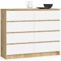 Комод K120, 8 ящиков, бело-дубовый, 120 × 99 × 40 см