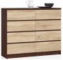 Chest of drawers NORE K120 with 8 drawers, dark brown/oak color