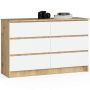 Комод K120 CLP, 6 ящиков, белый/дубовый, 120 × 77 × 40 см