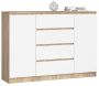 Комод K140, 2 дверцы и 4 ящика, дубовый/белый, 138 × 99 × 40 см