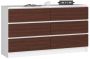 Chest of drawers NORE K140 with 6 drawers, white/dark brown