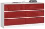 Chest of drawers NORE K140 with 6 drawers, white/red