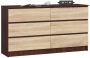 Chest of drawers NORE K140 with 6 drawers, dark brown/oak color