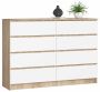 Chest of drawers NORE K140 with 8 drawers, oak/white