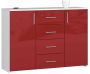 Chest of drawers NORE K45, glossy white/red