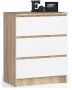 Chest of drawers NORE K60 with 3 drawers, oak/white