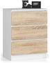 Chest of drawers NORE K60 with 3 drawers, oak/white
