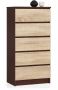 Chest of drawers NORE K60 with 5 drawers, dark brown/oak color
