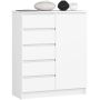 Комод K80, 1 дверца и 5 ящиков, Белый, 80 × 97 × 35 см