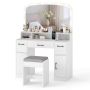 Vanity table, 3 drawers, LED lighting, stool, White, 108 × 149 × 40 cm